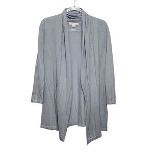 August Silk Linen Blend Cardigan XL Draped Open Front Long Lightweight Blue Gray